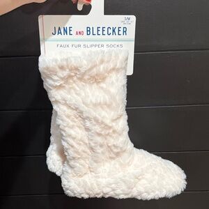 Jane and Bleecker Soft Cream Faux Fur Socks